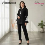 Black Premium Crepe Top-Bottom Set – Hand Embroidered Elegance