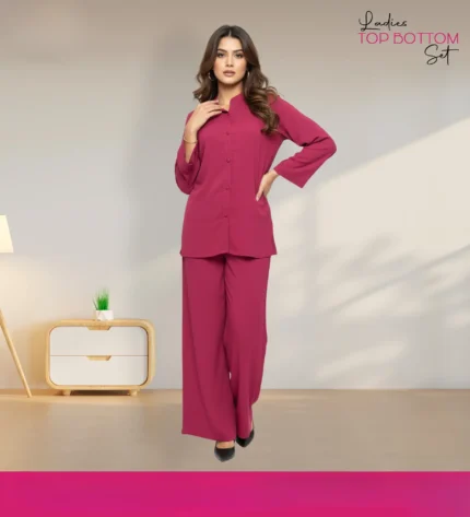 Stunning Magenta Premium Crepe Top-Bottom Set – Classic Chic for the Modern Woman
