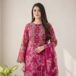 Premium Cotton Embroidery Salwar Kameez Set-Magenta Pink (Unstiched) - Image 2