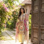 Premium Digital Print Unstitched Cotton Three Piece with Chiffon Dupatta - JADE1138